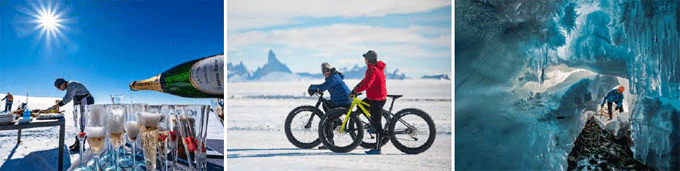 Champaign toast, biking on the ice, ice caves