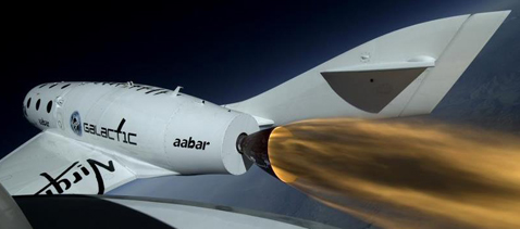 view from SpaceShipTwo's tail as her rocket motor fires